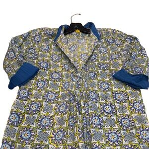Roberta Roller Rabbit Sz XS 3/4 Sleeve Blue/ Yellow Blouse Shirt Top